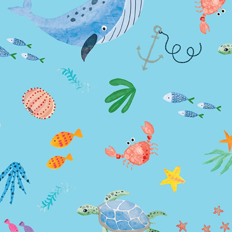 Swim with Me Ocean life Turquoise Kanvas Studio Benartex Cotton Fabric BE-15061-84