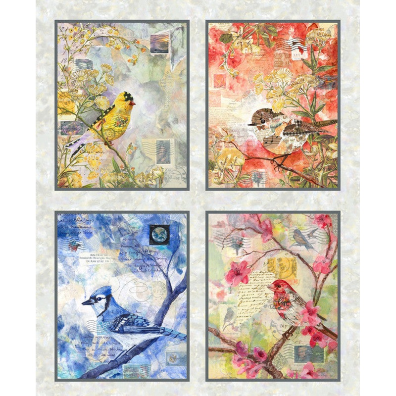 Air Mail Four 15"x19" Blocks Panel 36" Mist Nancy Smith Studio E Cotton Fabric SE-8506-19