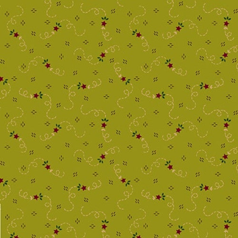 Quiet Grace Meandering Stars Kiwi Green Kim Diehl Henry Glass Cotton Fabric