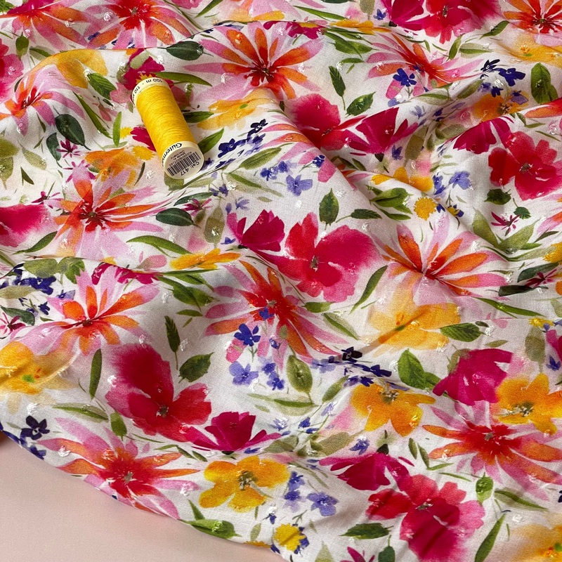 REMNANT 2.40 metres - Spring Garden Blooms Dobby Viscose Fabric