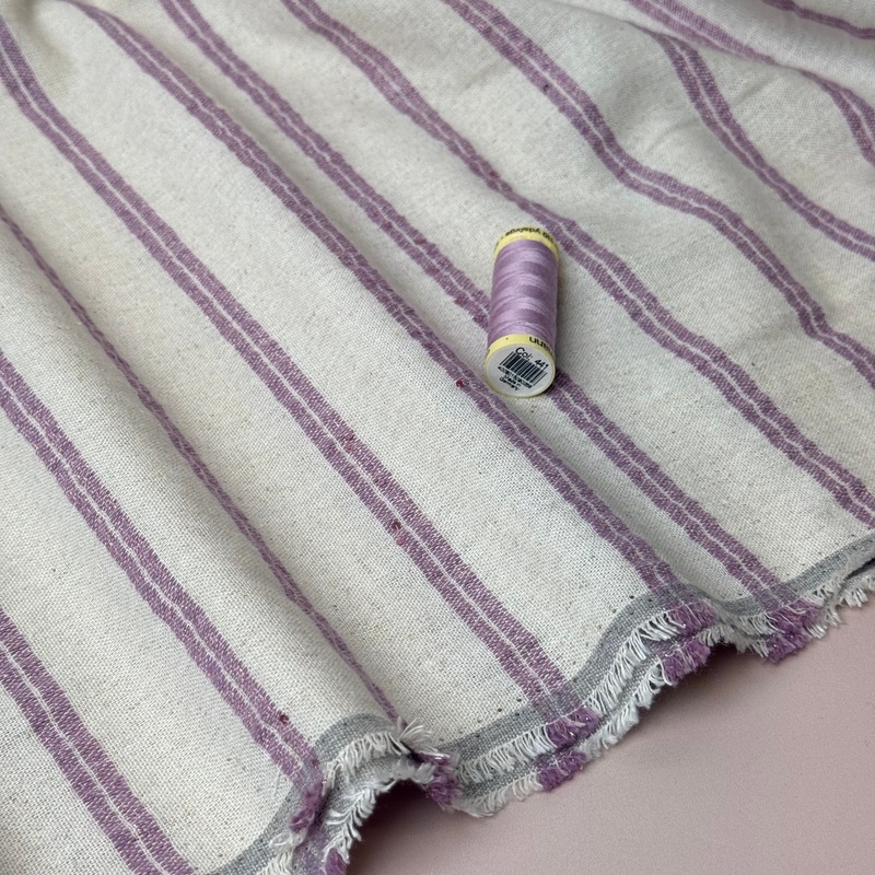 REMNANT 2.44 Metres - Lavender Stripe Viscose Linen Fabric with Lurex