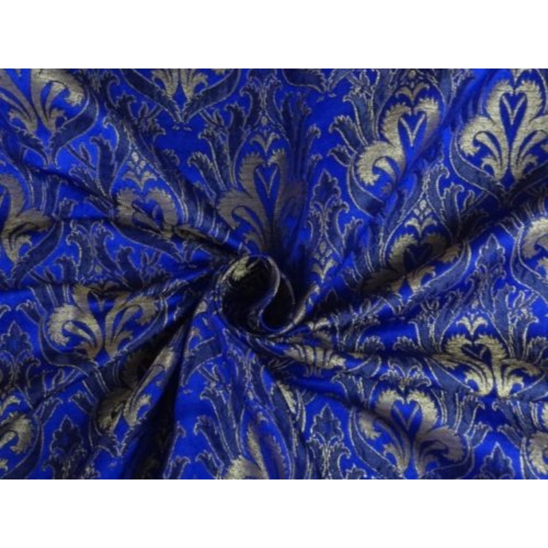 Silk Brocade fabric Ink Blue,Dark Blue & Metallic Gold Color 44"