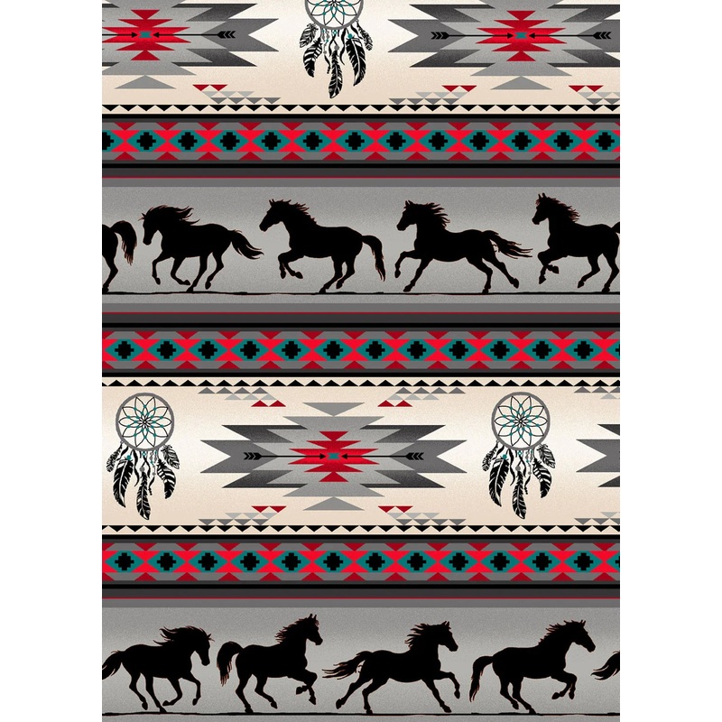 Tucson Horse Stripe Runs Gray Elizabeth's Studio Cotton Fabric ES-497-GRY