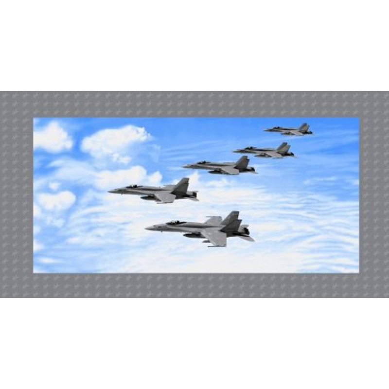 Air Show Fighter Jet Plane Formation Panel 24" Grey Studio E Cotton Fabric SE-4282P-11