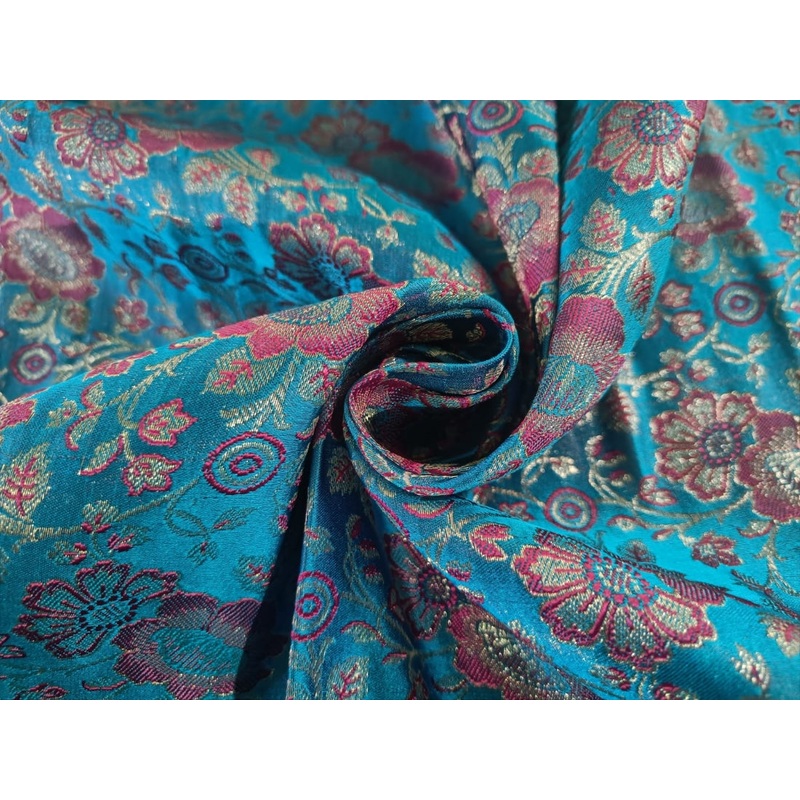 Silk Brocade fabric Blue ,Pink & Gold Color 44" single length 1.40 yards only