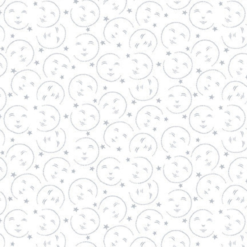 Quilter's Flour VI Moon Faces White on White Henry Glass Fabrics Cotton Fabric HG-1680-01W