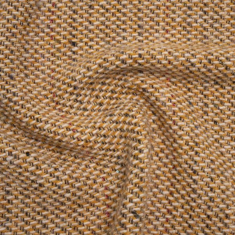 Metallic Wool Blend Tweed Twill Made in Italy - Mustard Yellow, White and Pink Abstract with Baby Sequins