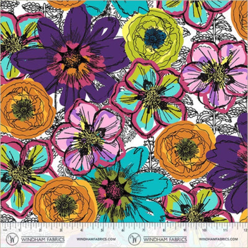 Winding Road Flower Fields White Cotton Wideback Fabric per yard
