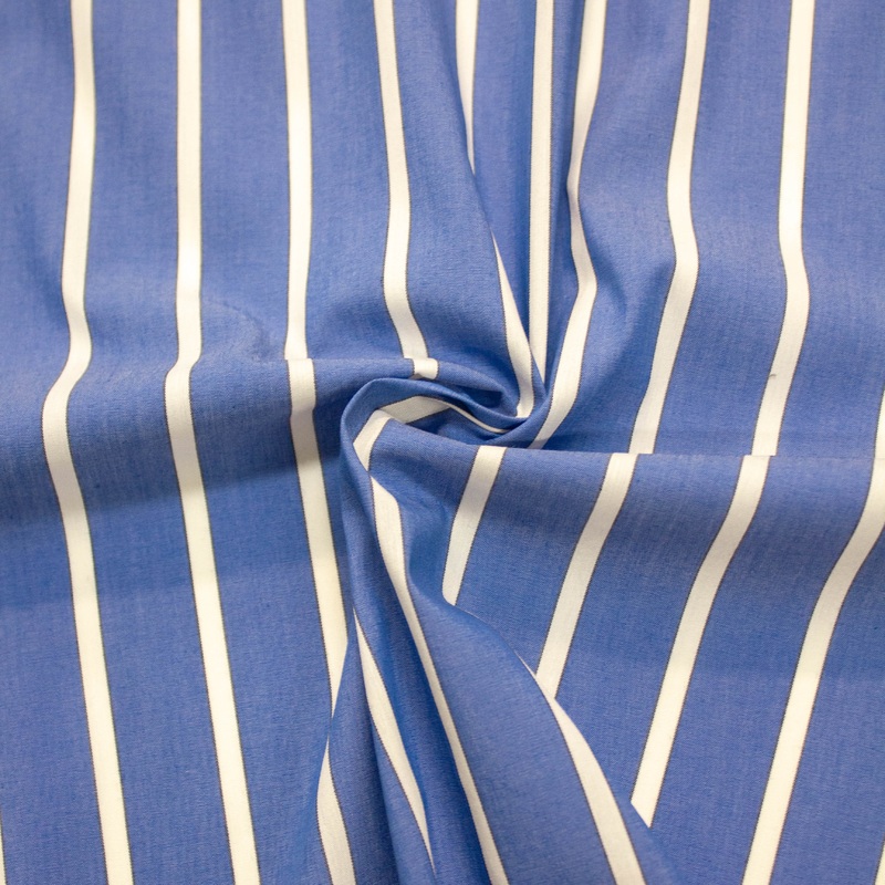 Yallin Blue Striped Cotton Poplin Fabric Stretch - COUPON 115CM