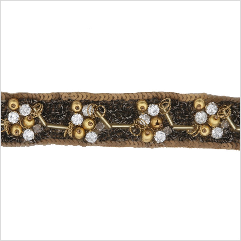 1.25" Gold/Copper/Brown Beaded Sequins and Rhinestone Trim