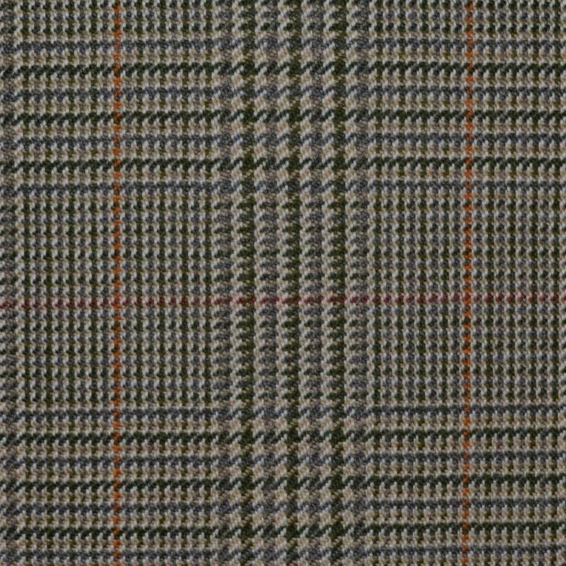 Sage Green with Red & Orange Prince of Wales Check All Wool Jacketing