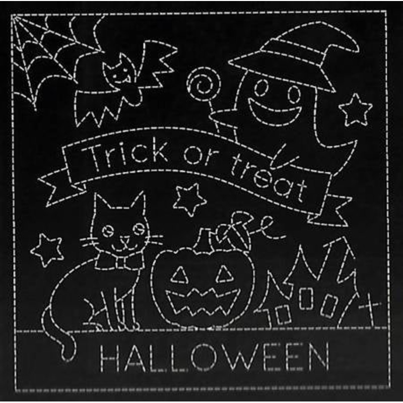 Sashiko Sampler h-9023 Happy Halloween Black