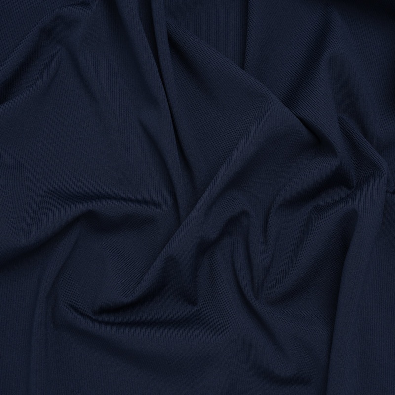 Stretch Polyester 1x1 Rib Knit - Navy Blue - Deadstock