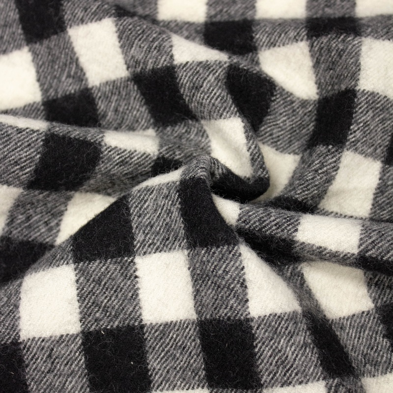 Caro Black & Ivory Check Wool Fabric