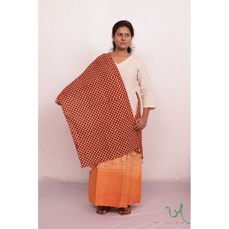 Red checks Ajrakh Block Print Stole