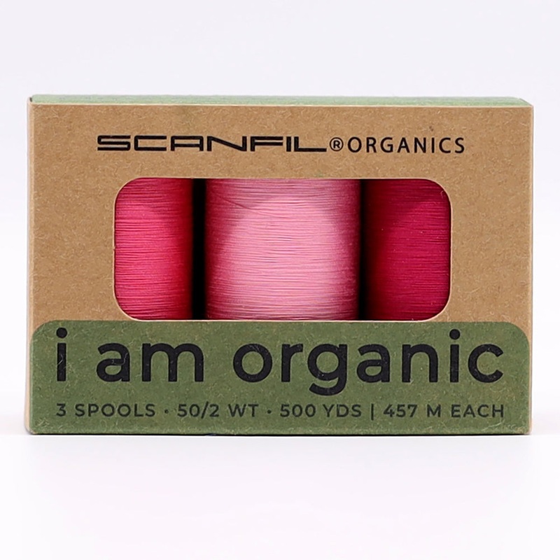 SCANFIL 50wt Organic Pima Cotton Thread Trio Set - 3ct 500yd Spools - Pretty Pinks