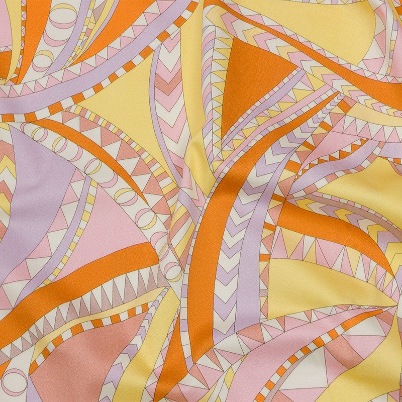 Stretch Cotton Sateen - Pink and Orange Geometric Abstract - Lizard Leap Print - Mood Exclusive Groove Collection