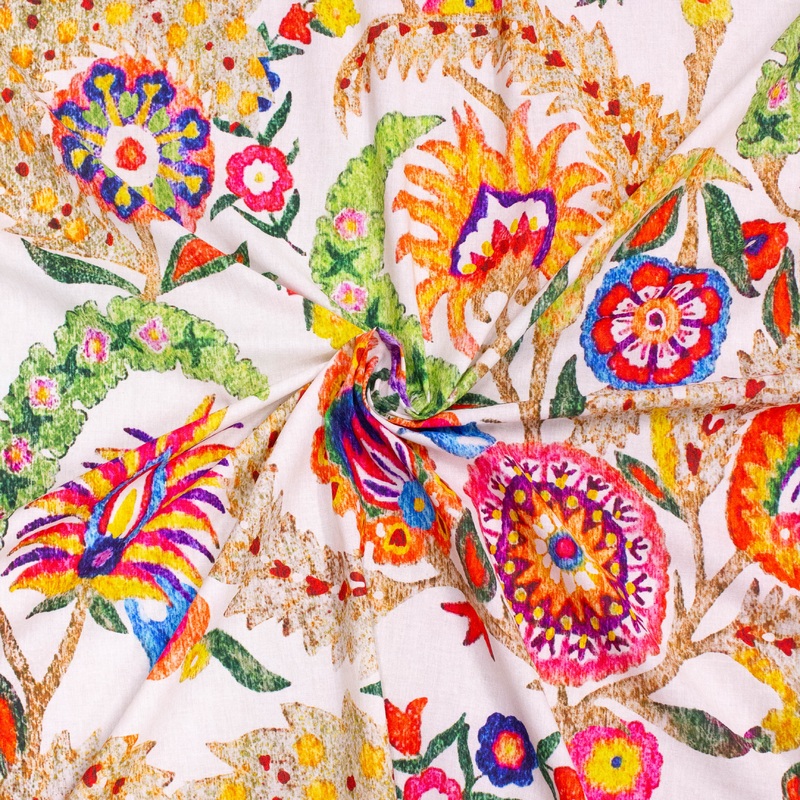 Willo Floral Cotton Voile Fabric - PANEL 135CM
