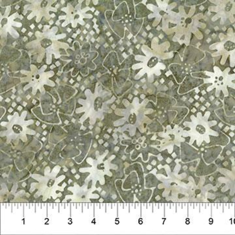 Pearls Batiks Midcentury Daisy Olive Green - 80994-76 - Banyan Batiks