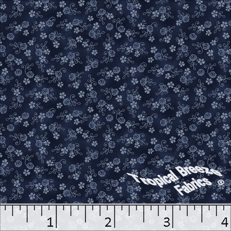 Standard Weave Roses Print Poly Cotton Fabric 6074 Navy