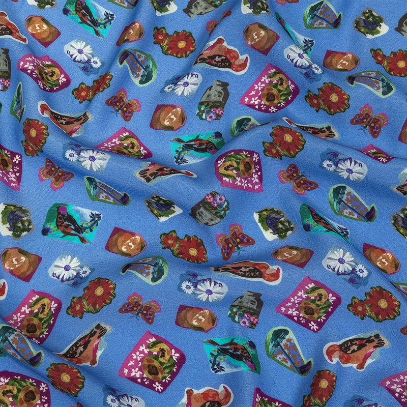 Sustainable Viscose Woven Print - Ultramarine Blue Floral Stickers - Mood Exclusive Sticking Power
