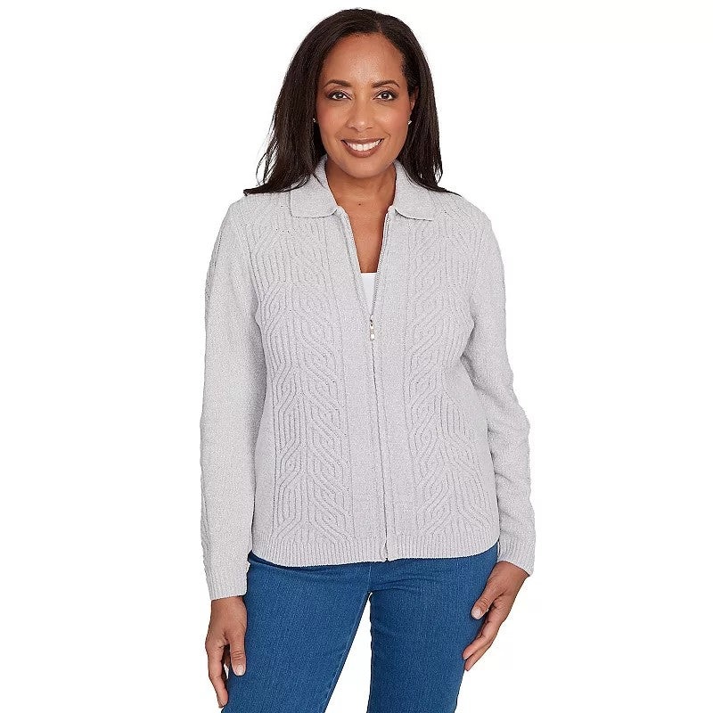 Women's Zip-Front Chenille Cardigan 03969 Gray
