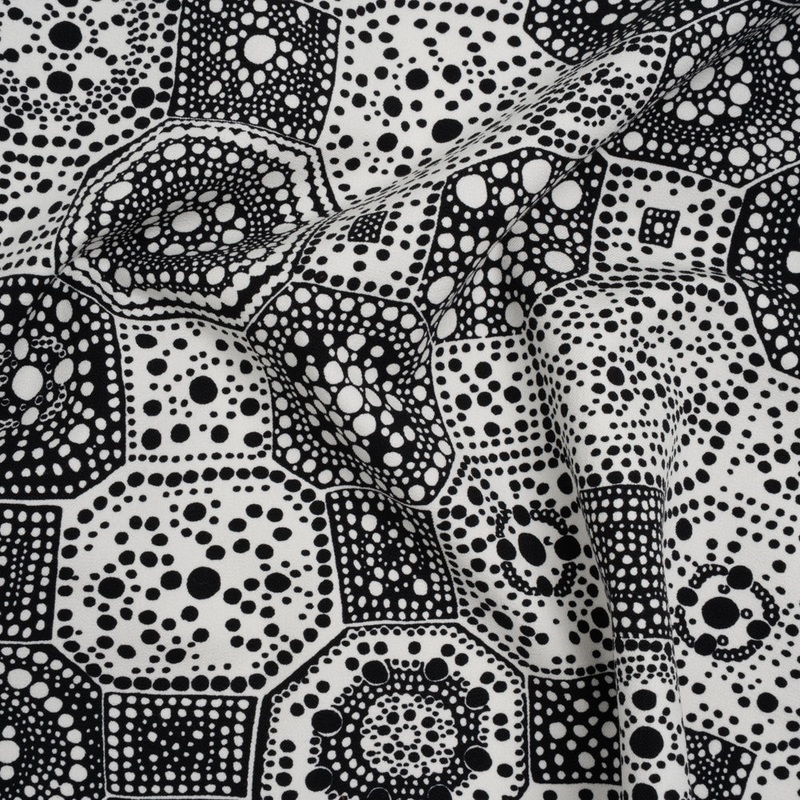 Stretch Cotton Twill Print by Trina Turk - Black and White Spotted Tiles - Designer Deadstock