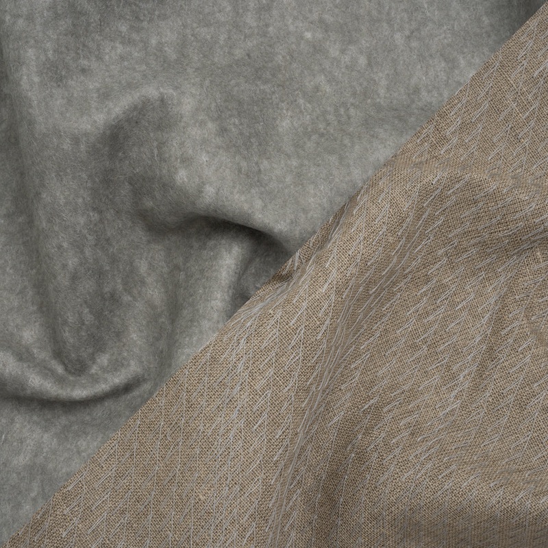 Wool Felt with Stitched Linen Burlap Backing - Heathered Gray and Oatmeal - Deadstock