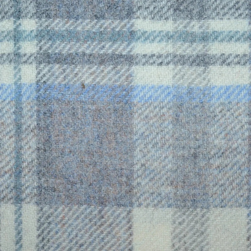 Grey, Beige with Light Blue Plaid Check All Wool Tweed Coating