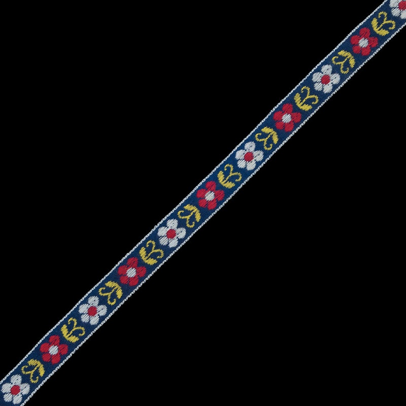 Red and Blue Floral German Jacquard Ribbon - 0.5"