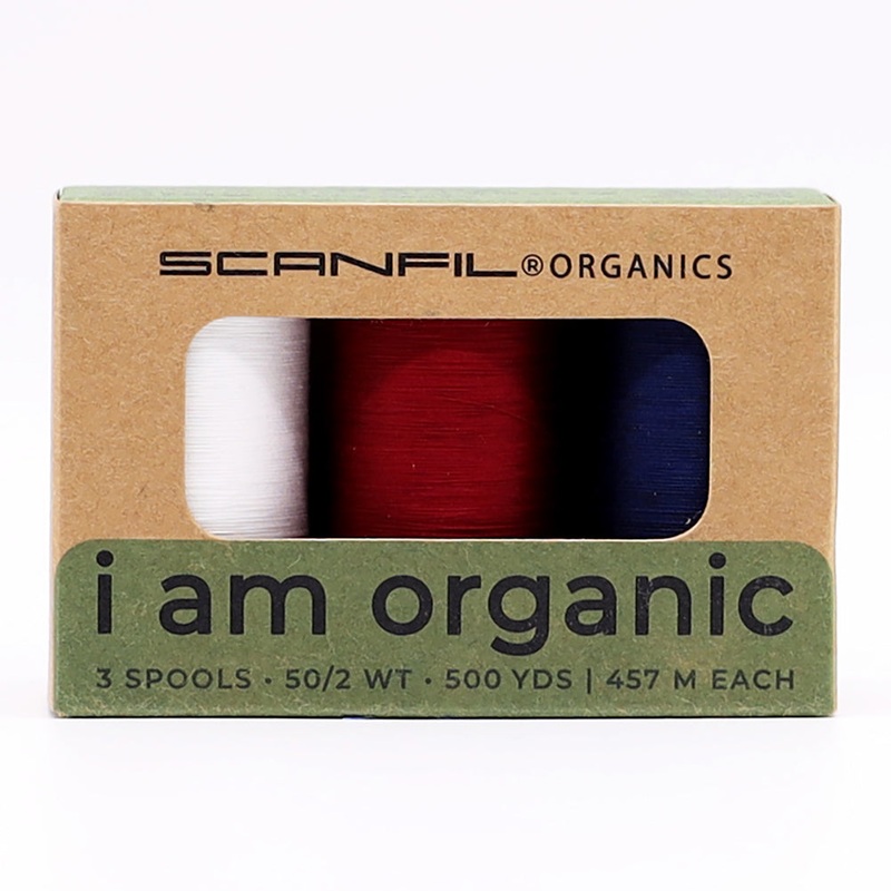 SCANFIL 50wt Organic Pima Cotton Thread Trio Set - 3ct 500yd Spools - Patriotic