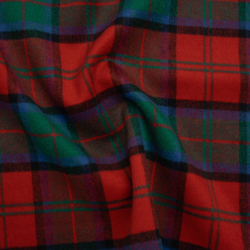 Brushed Wool Double Cloth Coating - Red, Green and Black Plaid - Deadstock