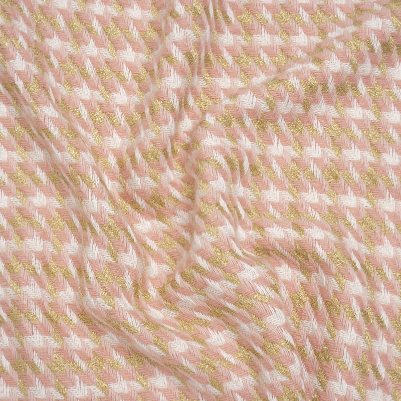 Metallic Wool and Acrylic Tweed Twill - Pink, Gold and White Geometric - Deadstock