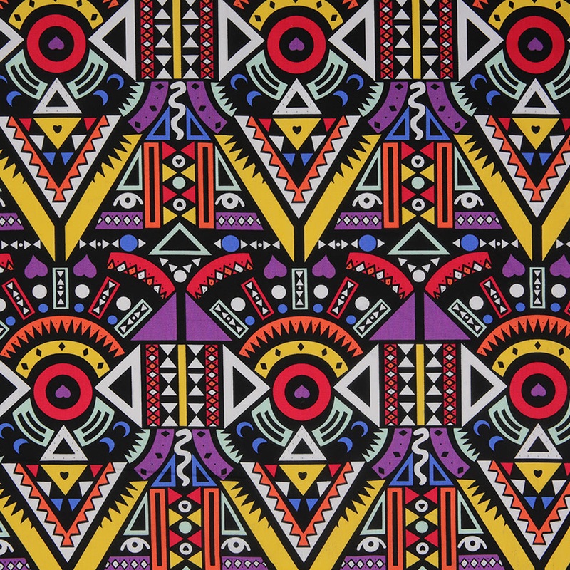 Purple/Yellow Multicolor Geometric Printed Stretch Cotton Twill