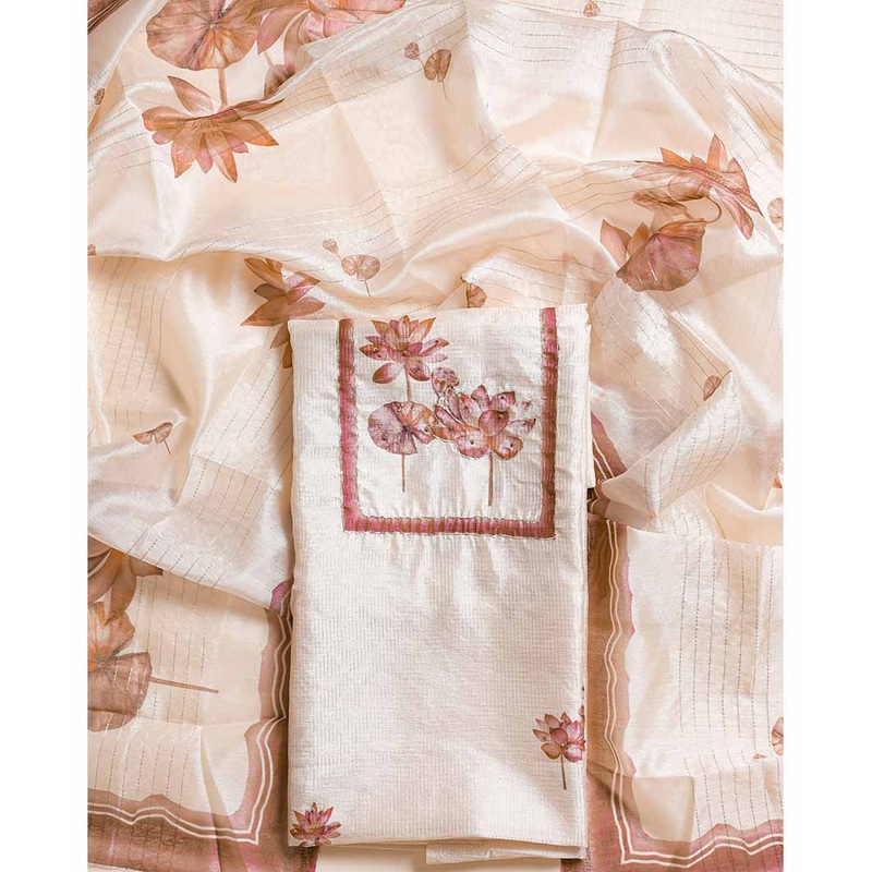 CHANDERI TISSUE SILK EMBROIDERED SUIT SET