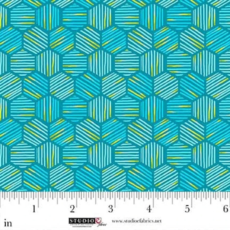 Turquoise Mini Hexies 44"/45" Cotton Fabric Per Yard
