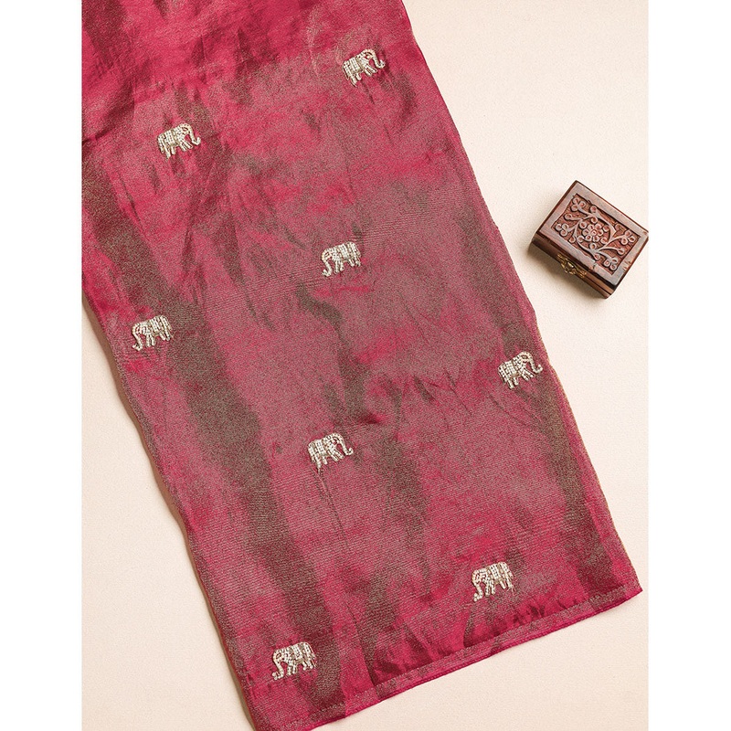 TISSUE SILK ELEPHANT EMBROIDERY FABRIC