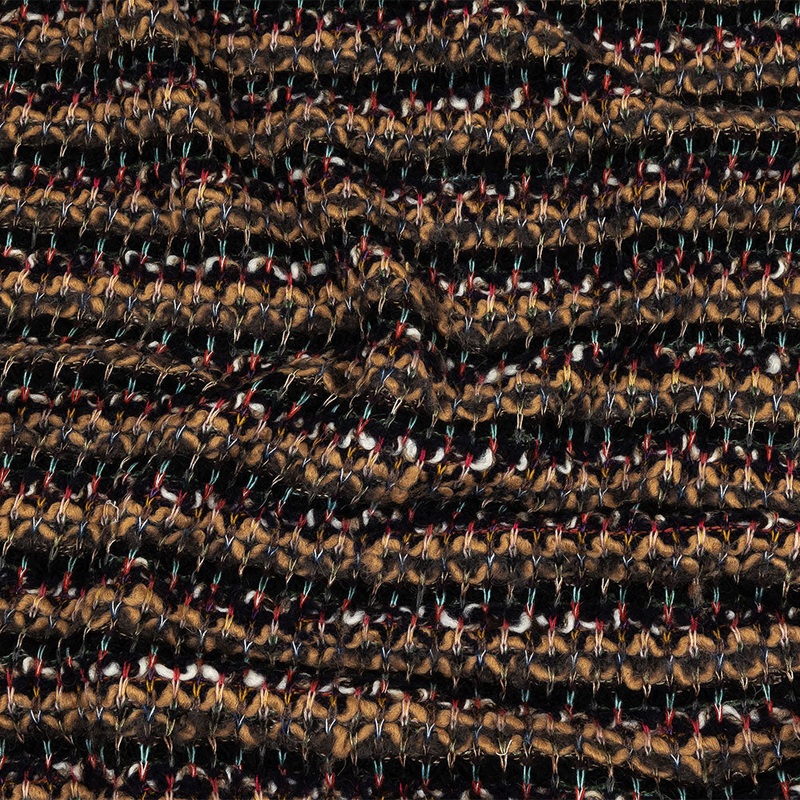 Italian Camel, Gray, and Navy Striped Boucle Wool Sweater Knit