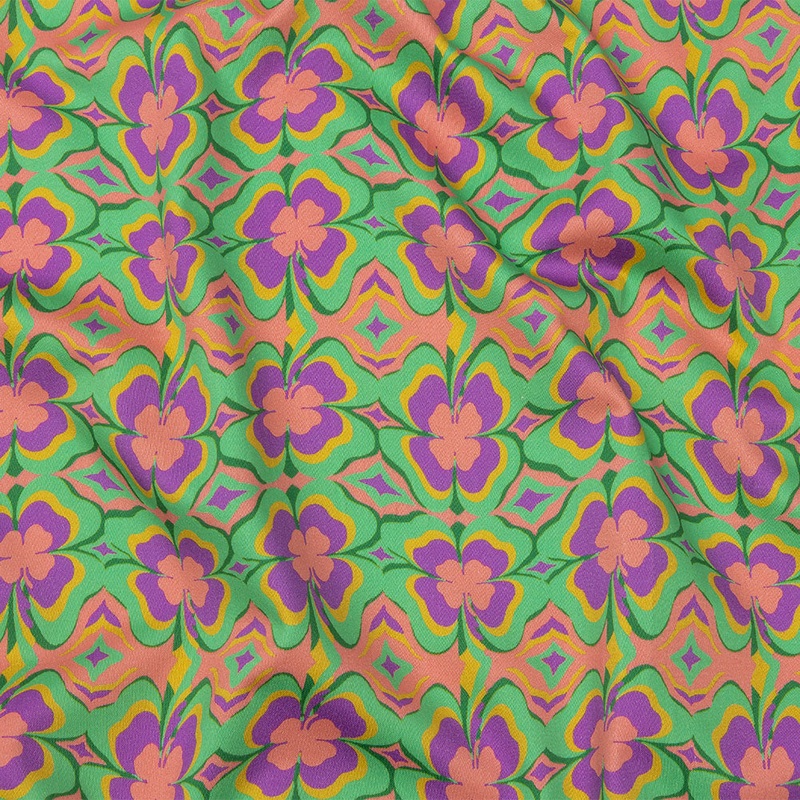 1 Yard of Stretch Cotton Sateen - Green and Purple Clovers - Lucky You Print - Mood Exclusive Groove Collection