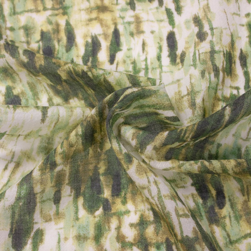 Lina Green Abstract Wool Voile Fabric SHOWROOM SAMPLE 34CM X 60CM