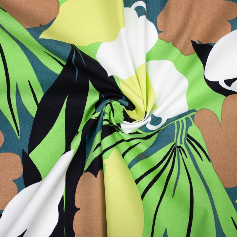 Theoren Green Leaf Print Cotton Poplin Fabric COUPON 100CM