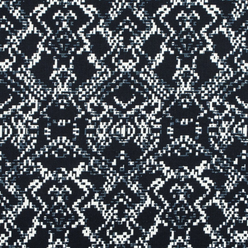 Black and Winter White Abstract Printed Stretch Cotton Sateen