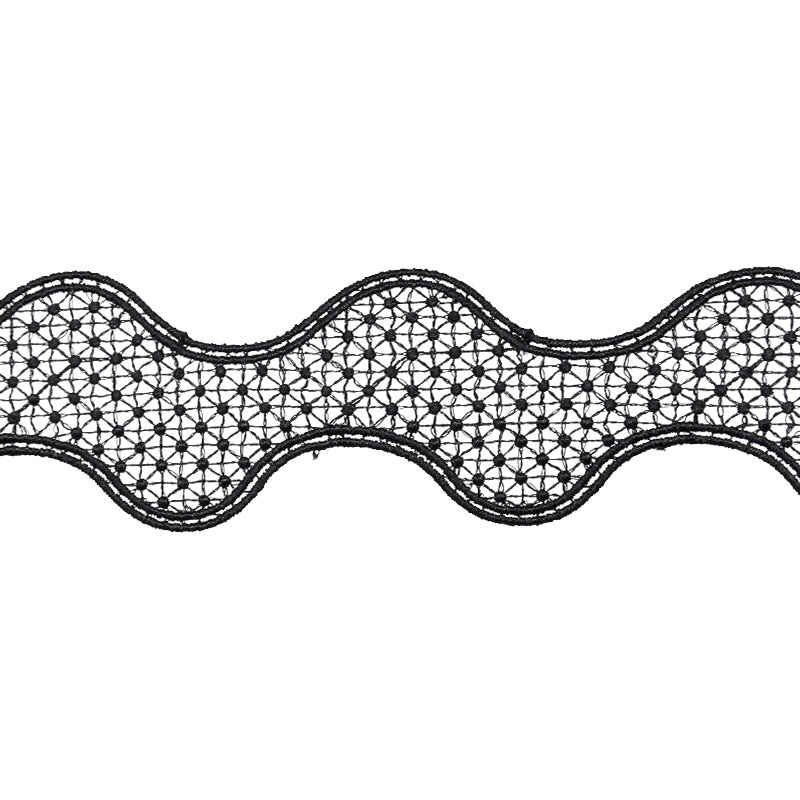 Scalloped Venise Lace Trim, 2-inch X 5 Yards Floral Starburst Openwork Border Black