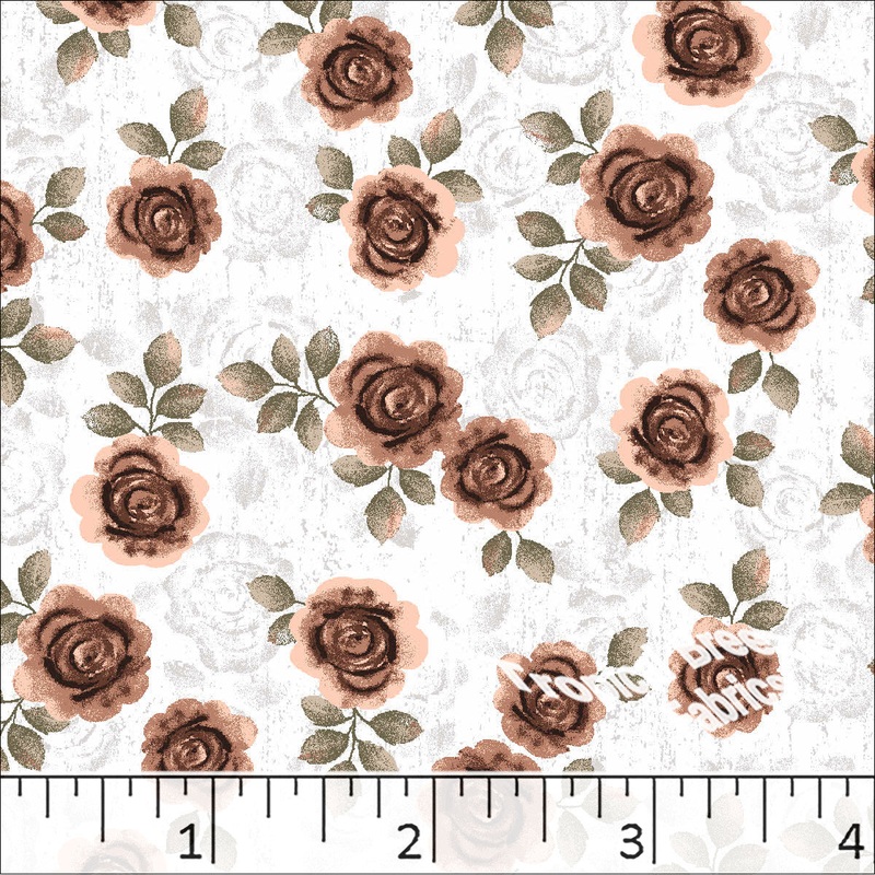 Standard Weave Blossom Print Poly Cotton Fabric 6113 Rust