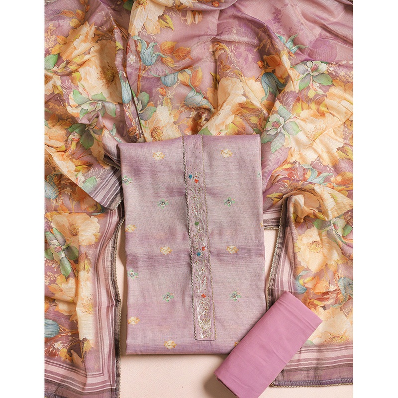 CHANDERI SILK EMBROIDERED SUIT SET