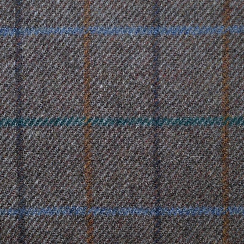 Brown with Green, Brown, Orange & Blue Check Lambswool Tweed