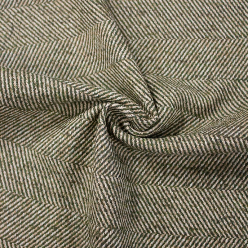 Nina Green Herringbone Wool Blend Fabric