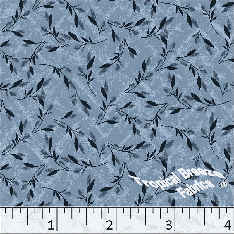 Standard Weave Leaf Print Poly Cotton Fabric 6190 Blue