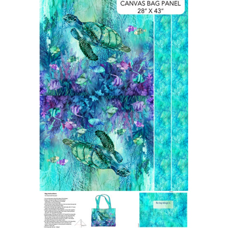 Turq Multi Bag Panel Coral Reef 44"/45" Cotton Fabric Per Yard