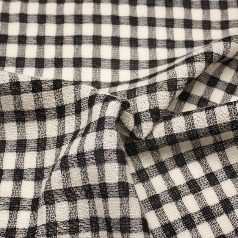 Arin Ecru & Black Checks Virgin Wool Blend Fabric